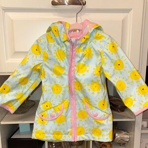 Cat & Jack Light Blue Raincoat with Yellow Sun and Pink Trim